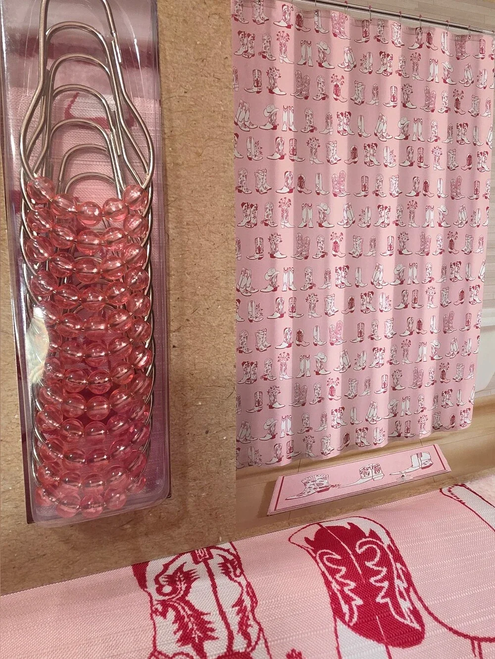 Wrangler Pink Western Boot Bath Rug & Shower Curtain Set